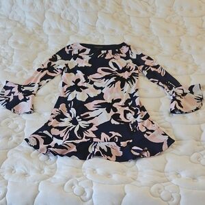Floral Bell Sleeve Dress - Laundry by Shelly Segal (pink/white/dark navy), sz 10